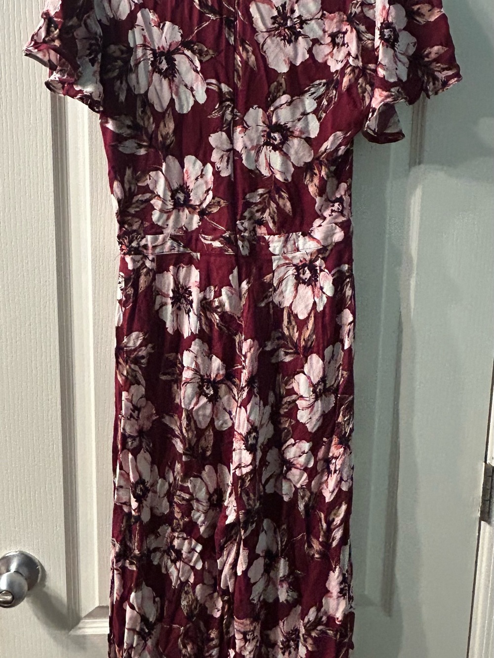 Macy's Burgundy romper with White Floral Print